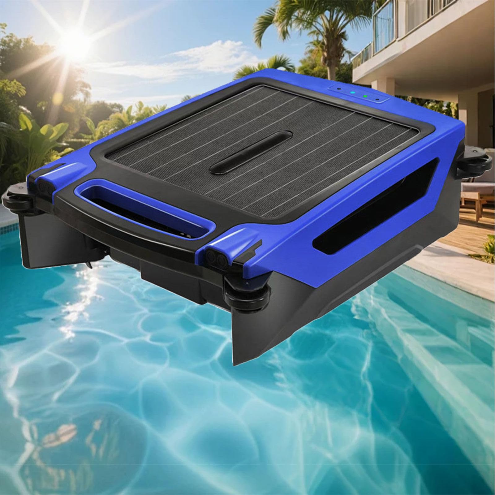 GLWABOMARS Solar Robotic Pool Skimmer with Intelligent AI Navigation, Continuous Top Cleaning, Large Capacity Basket for Home Pools