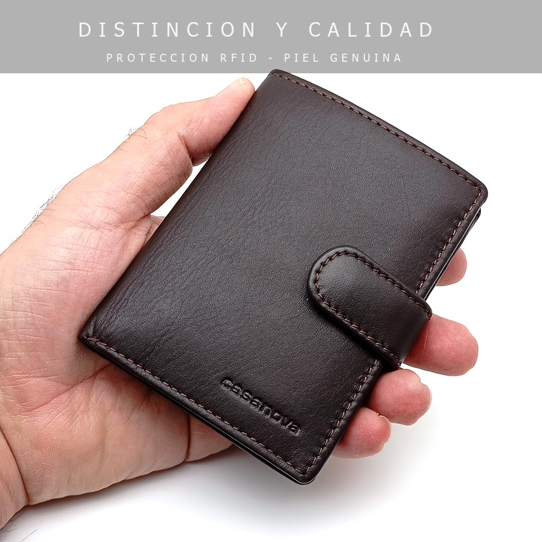 Mini Cartera Hombre Piel Monedero Exterior - Hecho a Mano - 10064 Marron