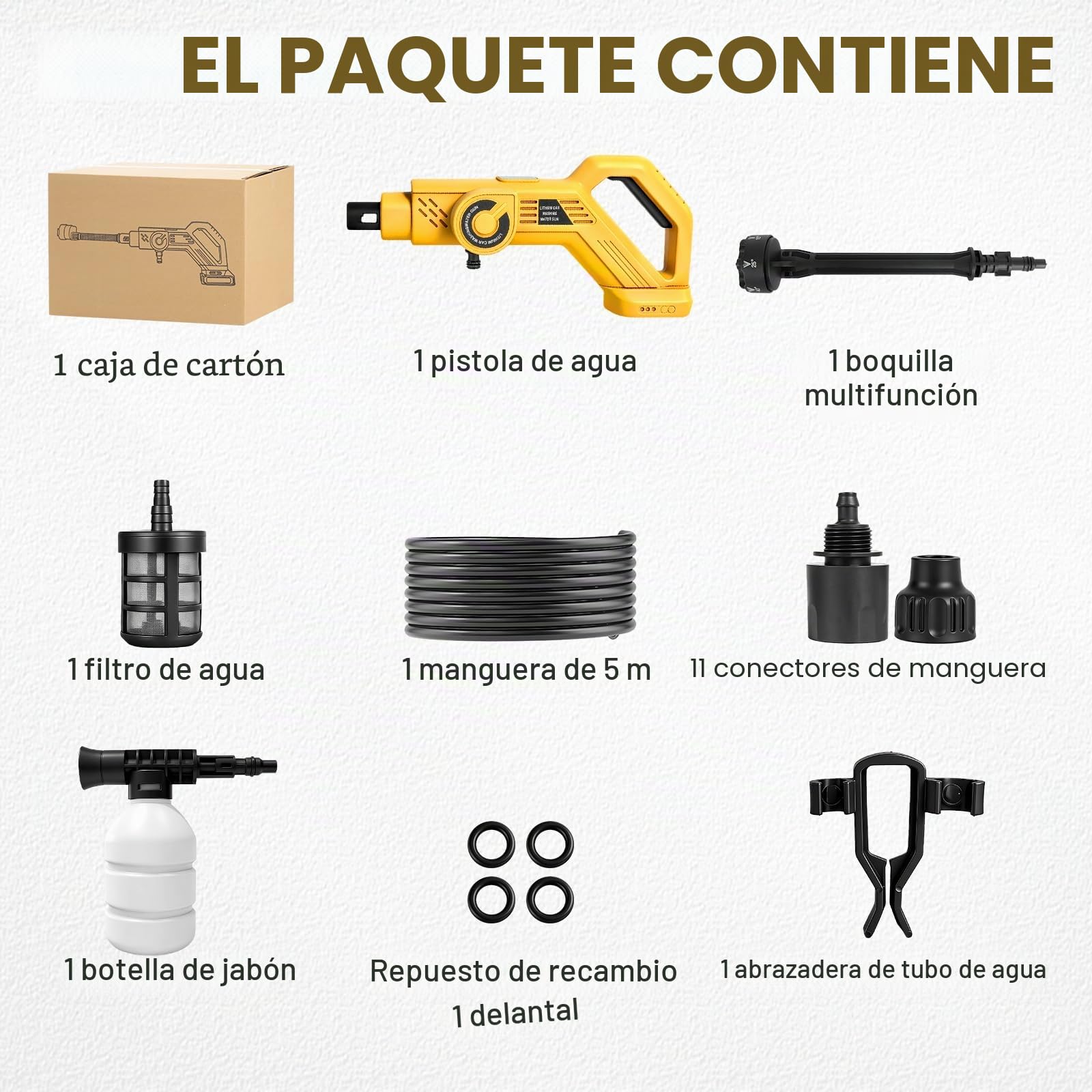 Hidrolimpiadora Portatil Inalámbrica Compatible con Dewalt 20V batería | Pistola de Alta Presión, Boquilla 6 en 1, Limpiadora Multiusos para Coche, Terraza, Jardín, Limpieza y Riego