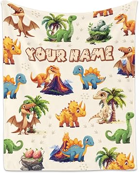 Personalized Kids Blankets for Boys Girls, Custom Dinosaur Blanket for Boys, Soft Fuzzy Flannel Throw Gifts Ideal, 40"x50" Kid Dinosaur Gift