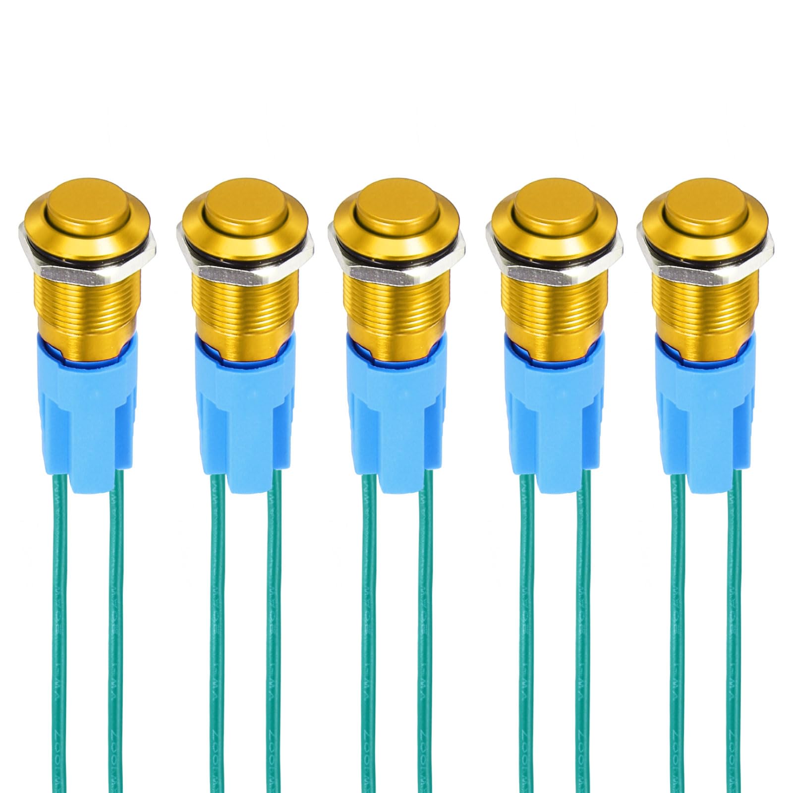 DMiotech 1/2 Inch Stainless Steel Latching Push Button Switch Domed Head 3A 0-250V Gold Shell with Pre-soldered 1NO, 5Pcs