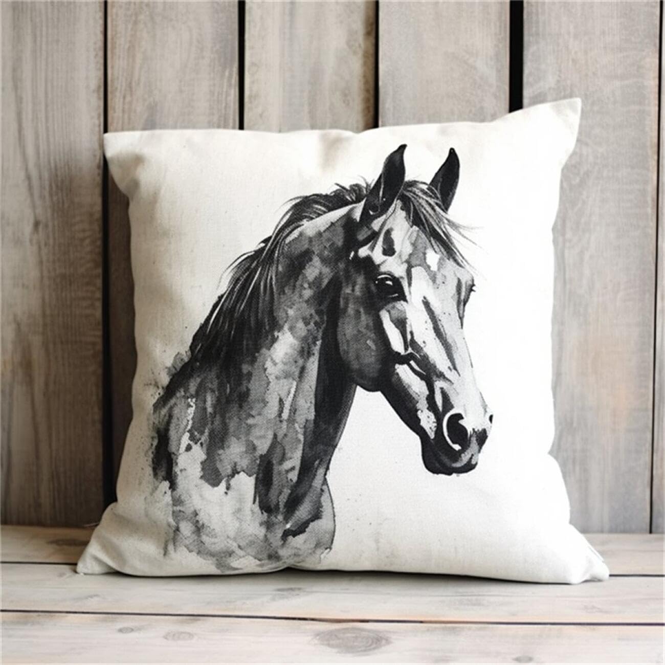 Henypt 9CT Cross Stitch Cushion Kit Horses Animal DIY Cushion Embroidery Kit Needlepoint Handmade Needlework Cushions Kits Stitched Pillow Cover Set for Adults Beginners 45x45cm