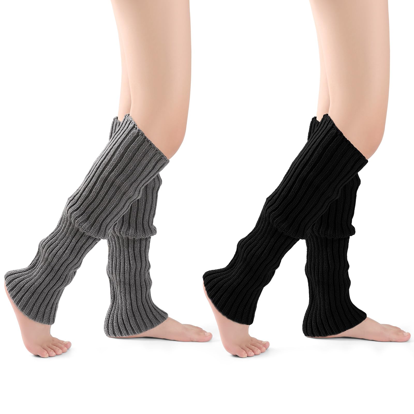 FGZ Leg Warmers for Women 2 Pairs 80s Ribbed Knitted Long Socks for Party Sports Yoga