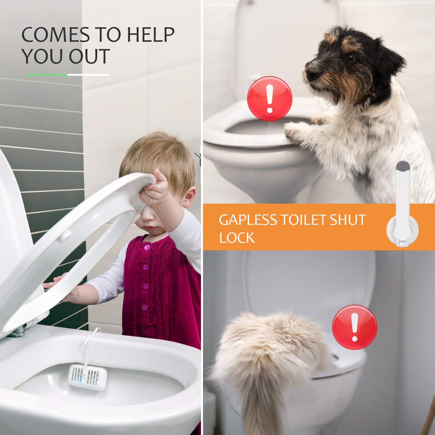 Verrou de Toilette pour Bébé Mécanisme de Palette Gapless, Ajustement Universel pour la Plupart des Couvercles de Toilette, Aucun Outil Nécessaire Installation Facile avec Adhésif 3M.