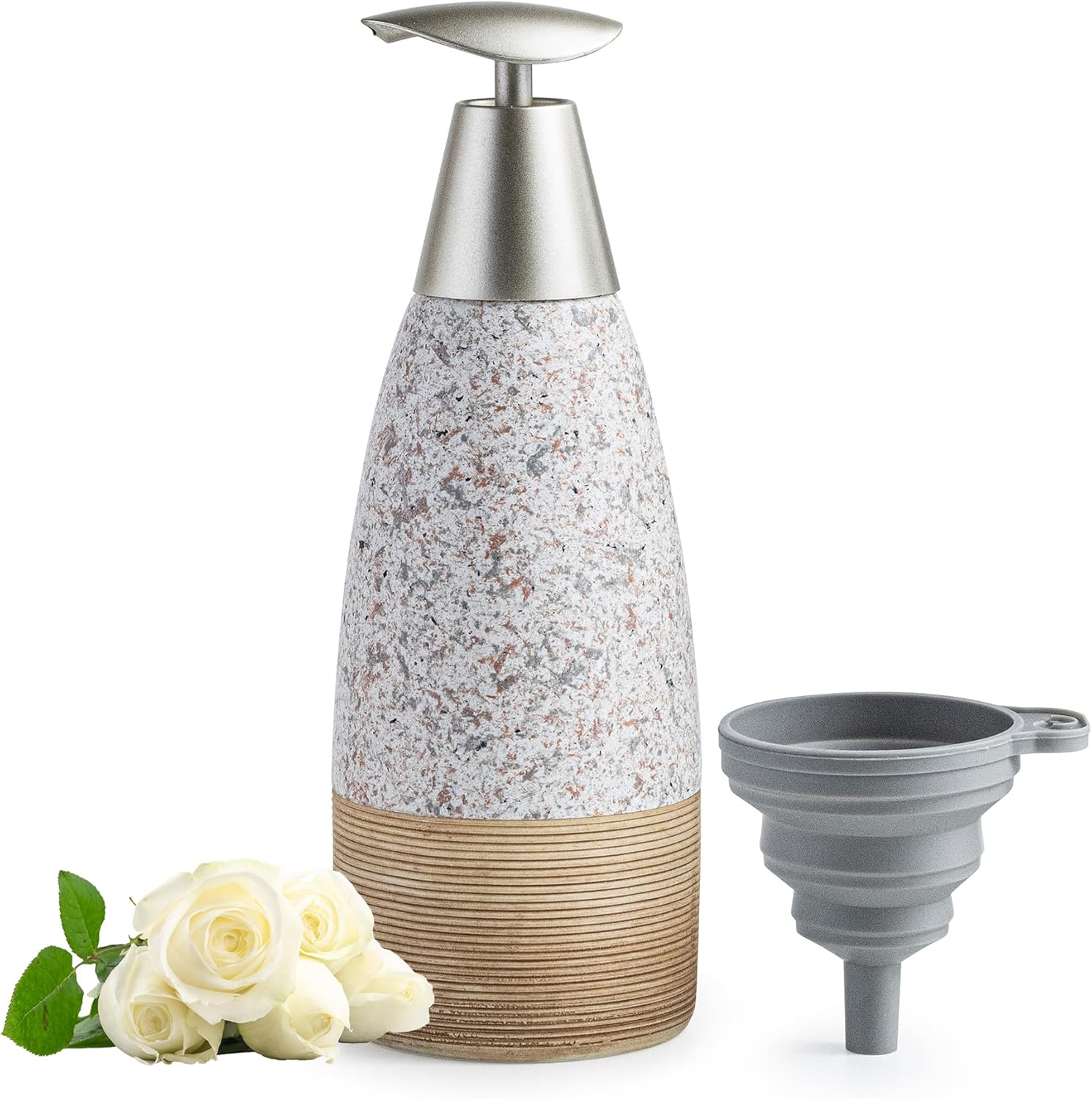Soap Dispenser Set for Shower, Ceramic Refillable Soap Bottle for Shampoo, Conditioner, Bathroom & Kitchen with Silicone Funnel and 2 Pumps for Valentine's Day, Granite Peach Blossom, 12 oz
