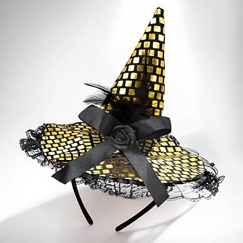ZeeDix Witch Hat Headband for Women - Mini Witches Headpiece for Halloween Costume Dress Up Masquerade Supplies