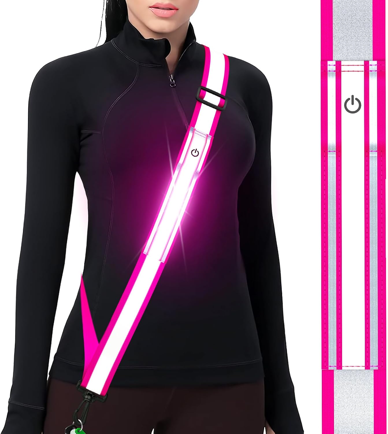 Fokia Kunbio LED Reflective Running Gear High Visibility Reflective Belt Sash with Armband for Walking at Night,Adjustable Running Safety Gear Light Up Running Belt for Runners Walkers Men Women