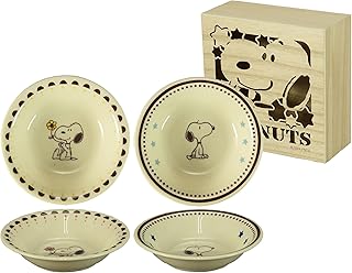 Peanuts SN1500-185H Snoopy Salad Bowl, 13.5 fl oz (400 ml), Deep Plates, 4 Pieces, Fruit Plates, Diameter 5.5 x Depth 1.2 inches (14 x 3 cm), Microwave, Dishwasher Safe, Wooden Box, Present, Made in