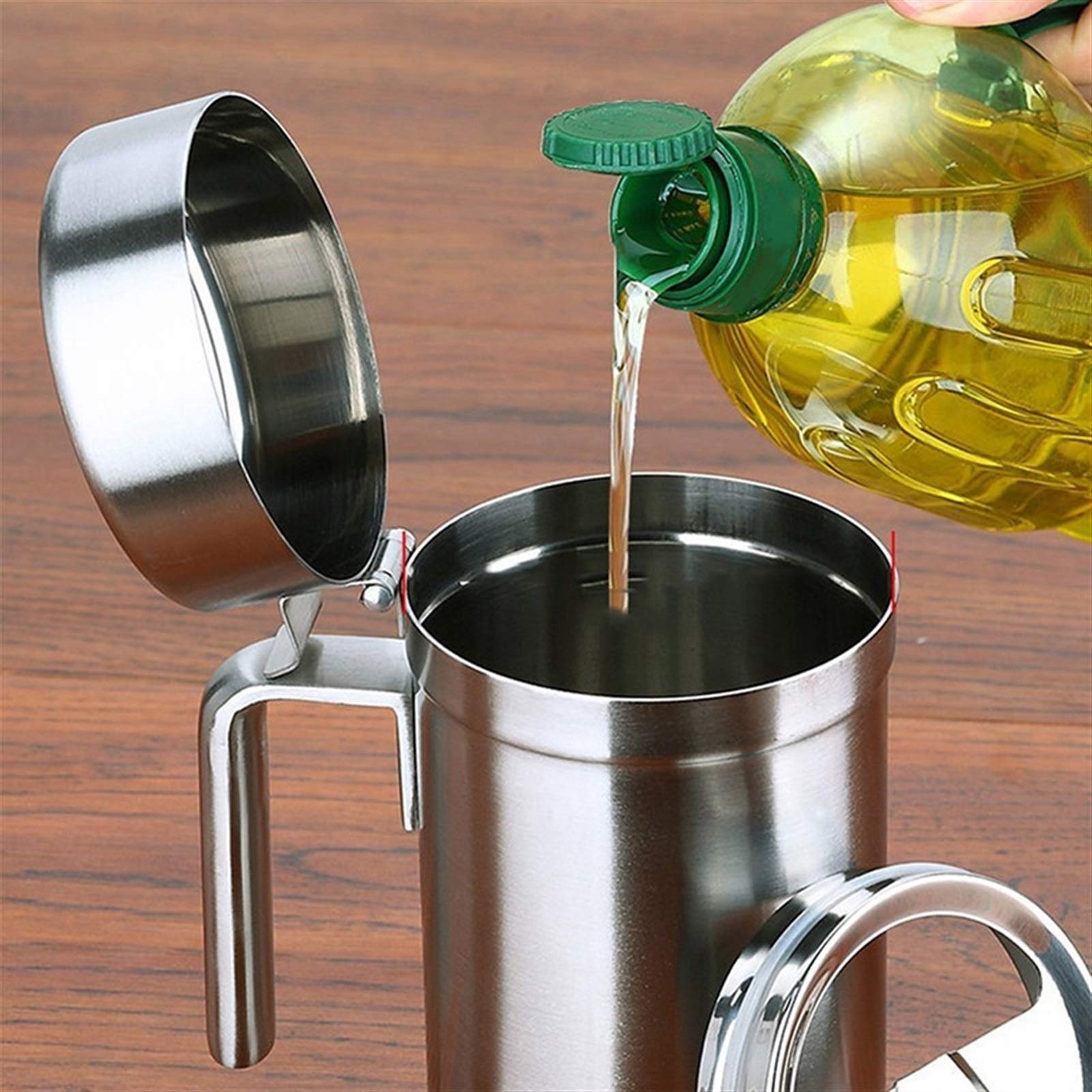 Cocina de acero inoxidable Aceite de oliva Salsa Dispensador Almacenamiento a prueba de fugas Lata Pot Kit de acero inoxidable Contenedor de aceite (Color : Silver)
