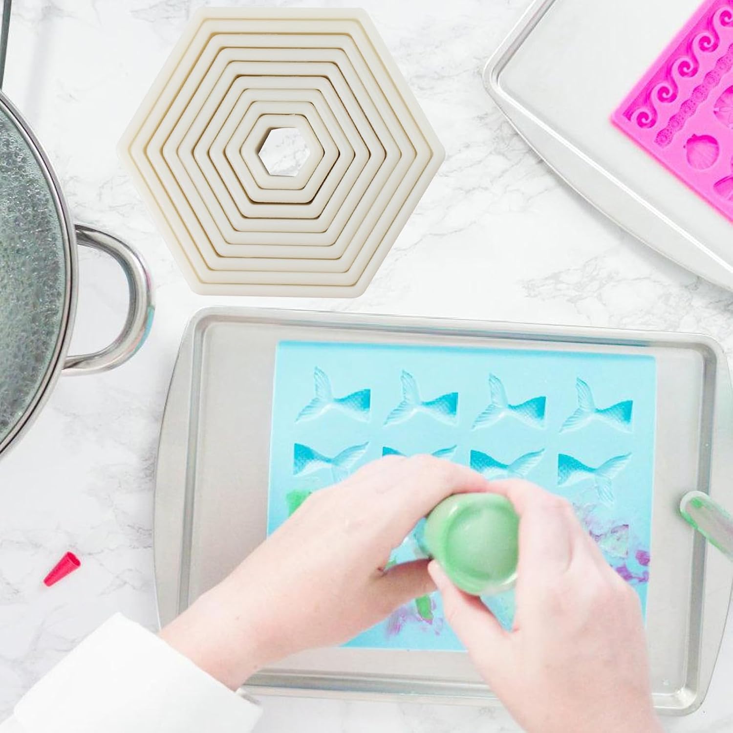 9pcs Multifunctional Hexagonal Silicone Nonstick Hexagon Pastries for Easily Cake and Pastries Creation Easy to Use Fondant