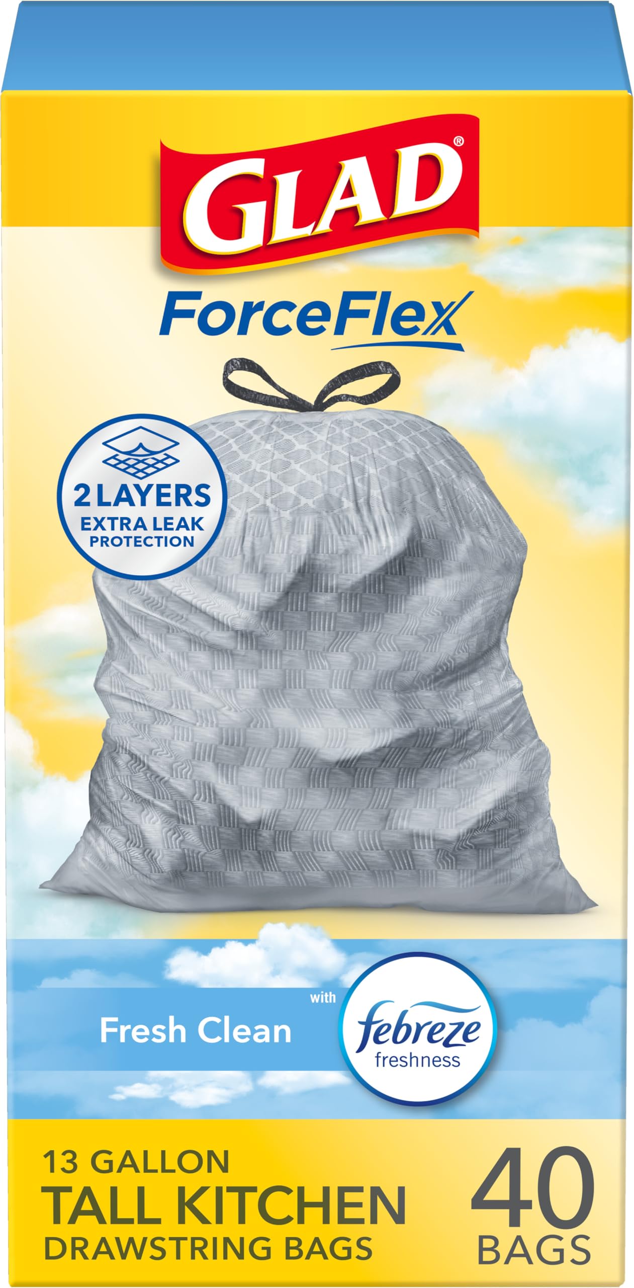 ForceFlex Tall Kitchen Trash Bags, 13 Gallon, Gain Fresh Clean, 40 Count (Package May Vary)