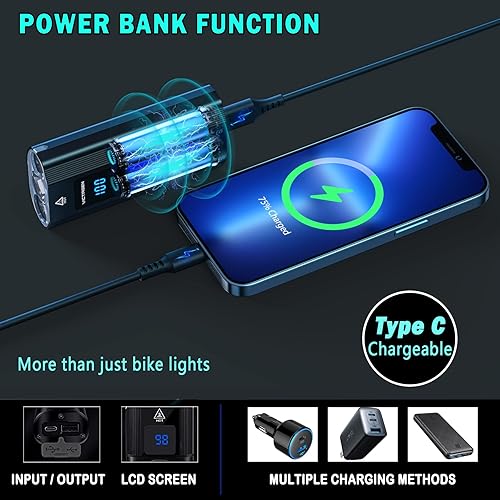 Miniatura 10 de Victagen Luces de bicicleta superbrillantes de 8000 lúmenes para conducción nocturna, 3 luces LED superbrillantes para faros de bicicletabicicleta