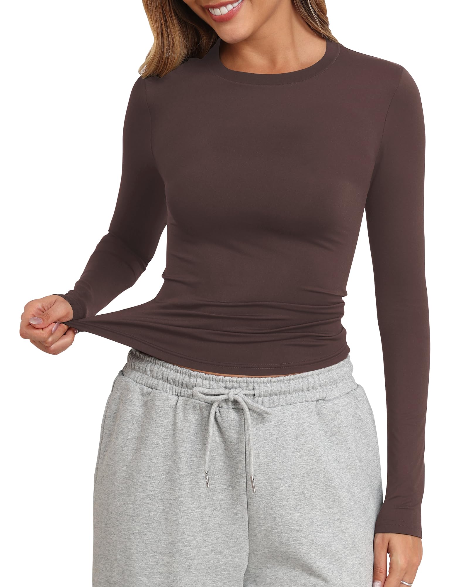 Fitted Long Sleeve Shirts for Women Crew Neck Basic Stretchy T-Shirts Casual Layering Tee…