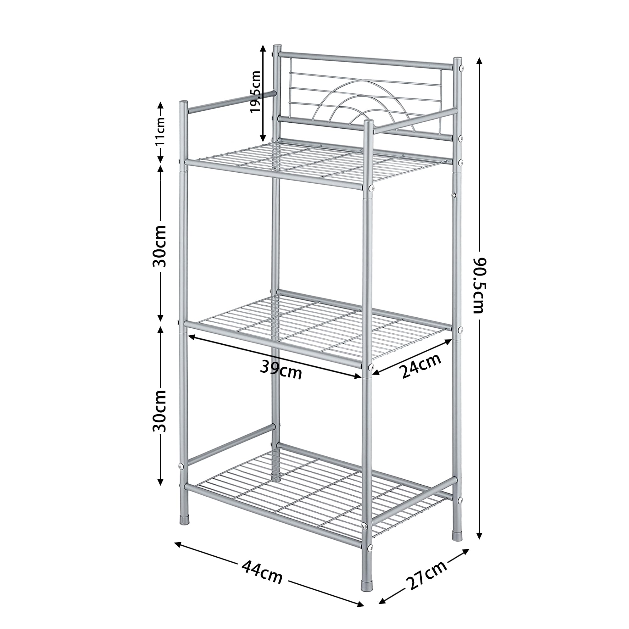 Scaffale Bagno Organizzatore di Scaffali in Metallo 3 Ripiani Scaffale Cucina Salvaspazio Portasciugamani da Terra per Bagno, Cucina, Soggiorno Grigio