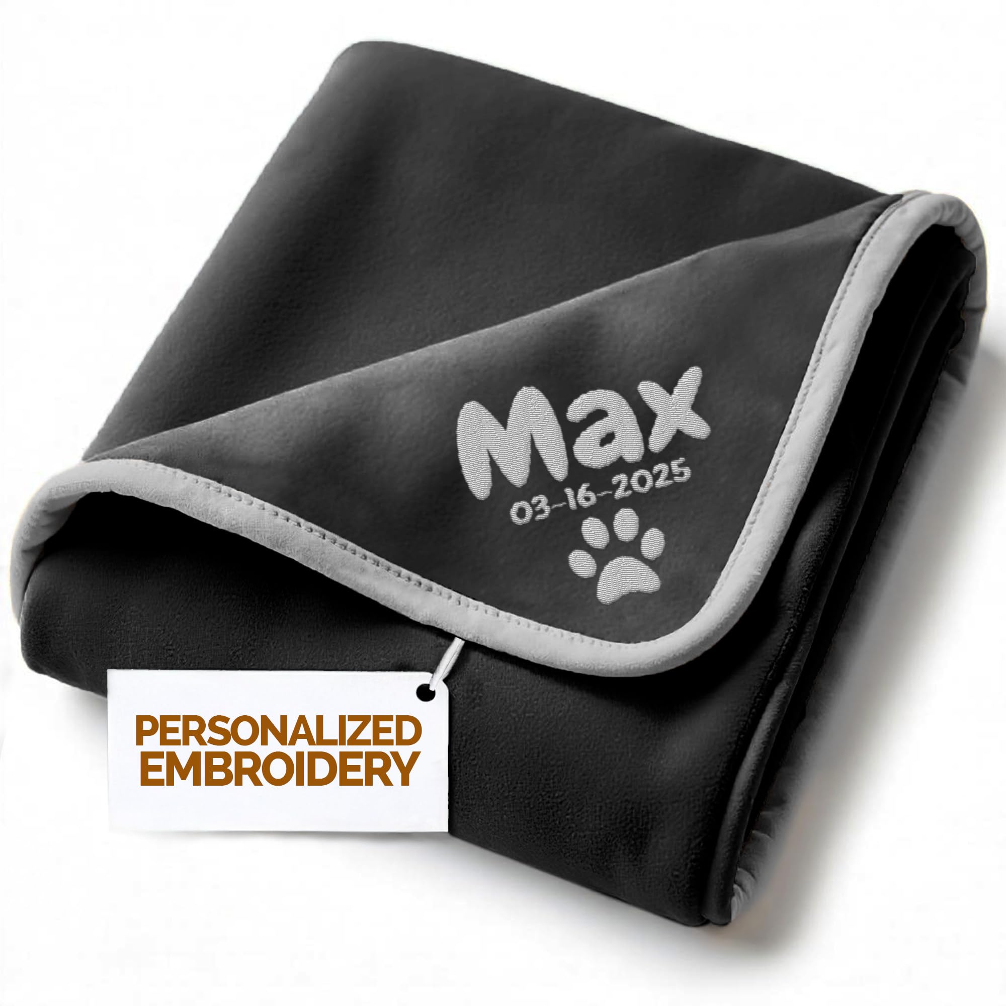 Personalized Puppy Blanket – Custom Embroidered Dog Blanket with Name & Birth Date – Soft New Puppy Gift – Keepsake for Dog Lovers, Pup Moms & New Pet Owners - Black