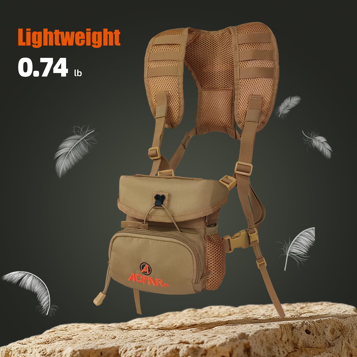 AOFAR Bolsa de Pecho para Prismáticos Correa Ajustable, Ligera y de Gran Capacidad, Funda para Prismáticos para Caza, Senderismo y Tiro, Beige