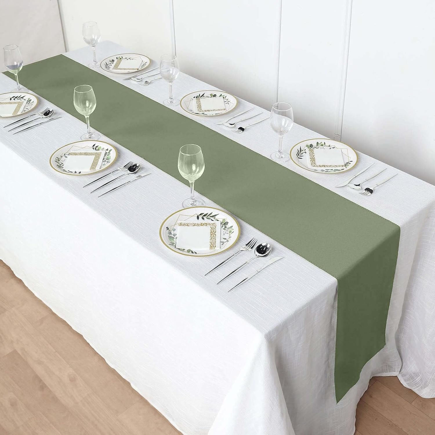 Efavormart Eucalyptus Sage Green Polyester Table Runner for Weddings Birthday Party Banquets Decor Fit Rectangle and Round Table - 12"X108"