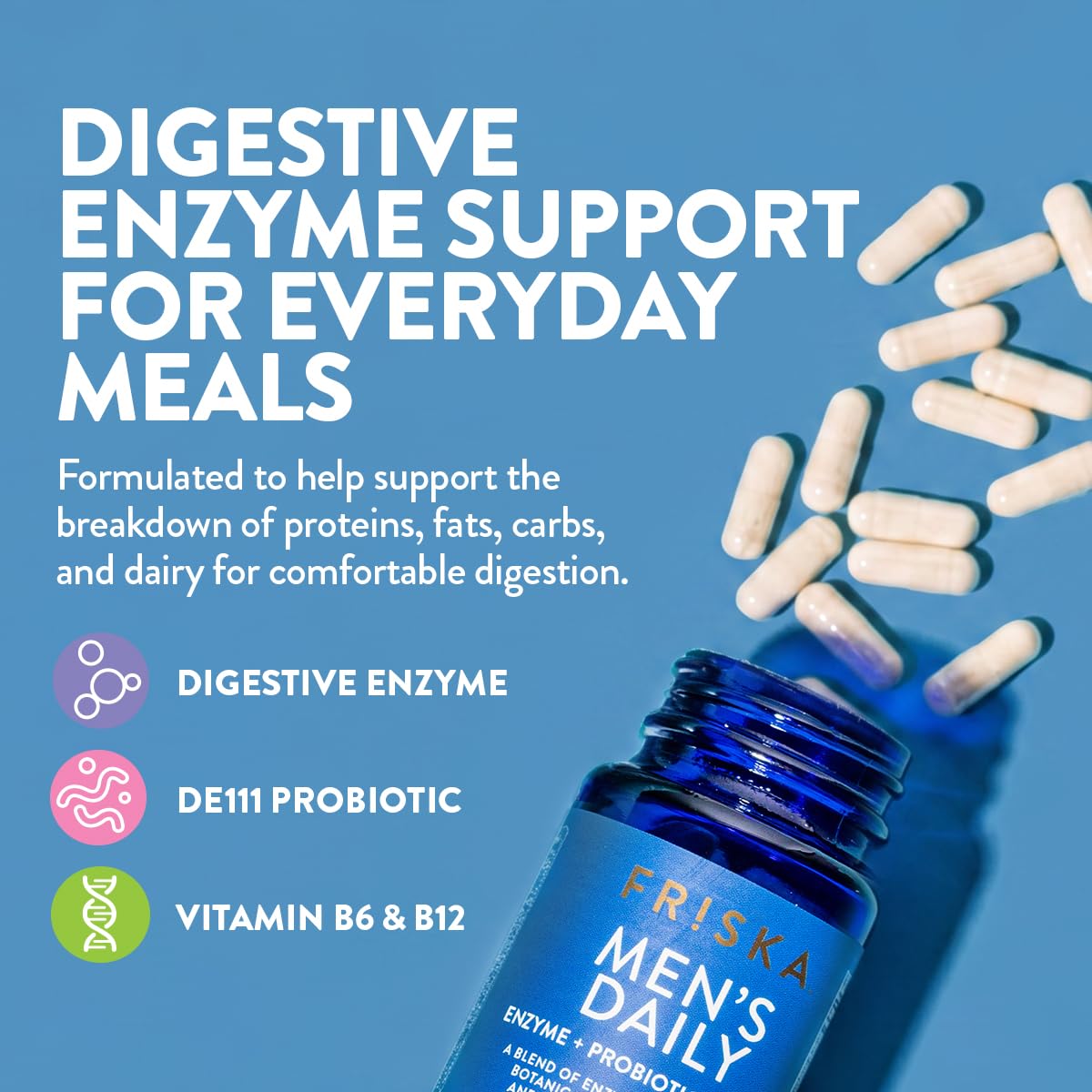 Friska Men’s Daily Digestive Enzymes for Men - Bloating & Gas Support with Probiotics, Helps Digest Heavy Meals, Dairy & Protein, Gut Health Support, 30 Capsules — Amazon image 4