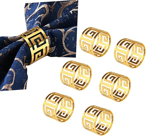 Servilleteros dorados, 6 piezas de servilleteros dorados de metal de corte hueco Juego de hebillas para boda, aniversario, cumpleaños, Navidad,