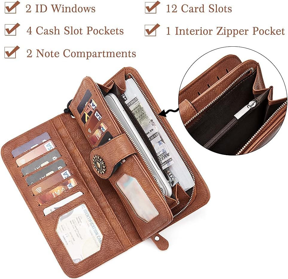 BROMEN Womens Wallet Leather Large Wristlet Phone Holder Zip Around Clutch Purse - Image 5