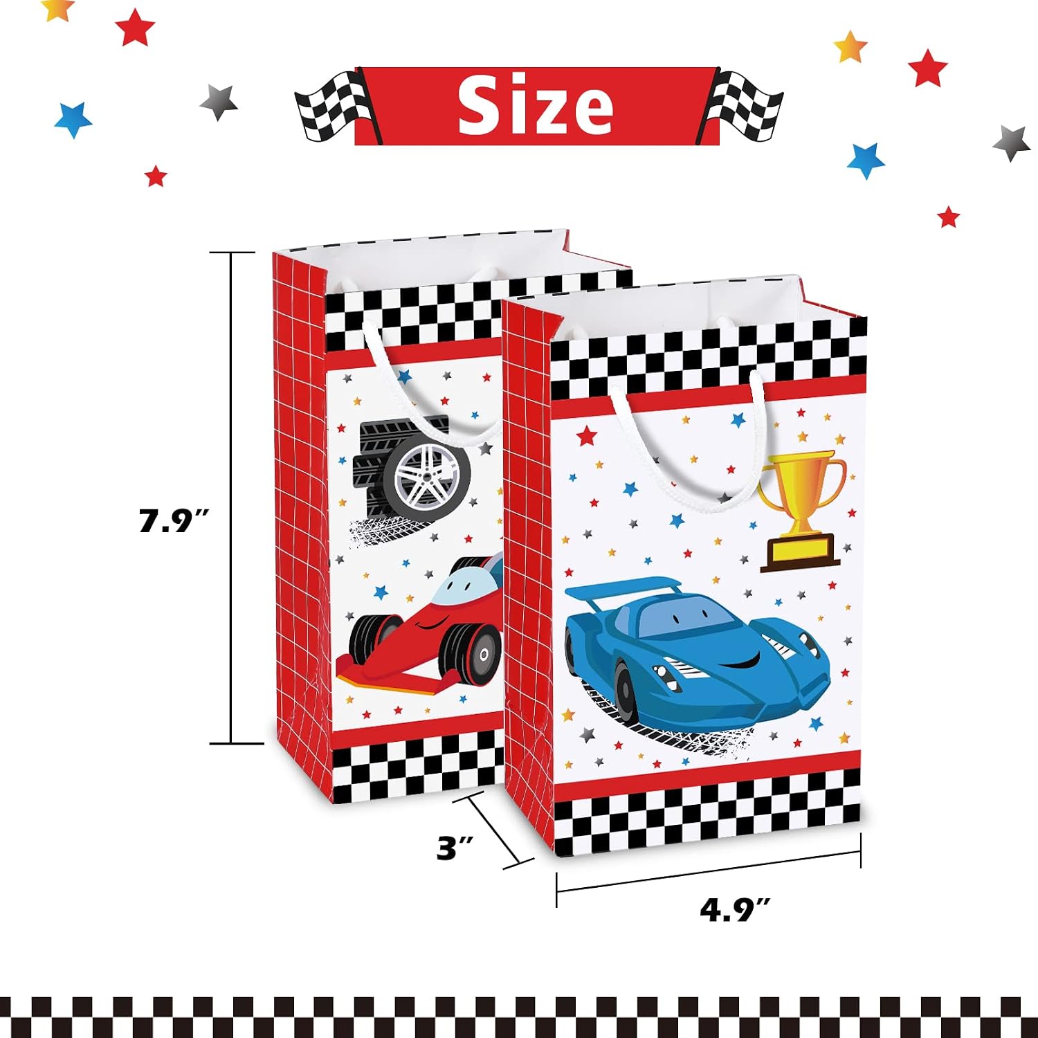 WERNNSAI Party Gift Bags - 16PCS Racing Car Birthday Party Supplies Goodie Candy Gifts Bags Party Treats Racing Car Storage Paper Bag with Handles for Boys Birthday Baby Shower Red