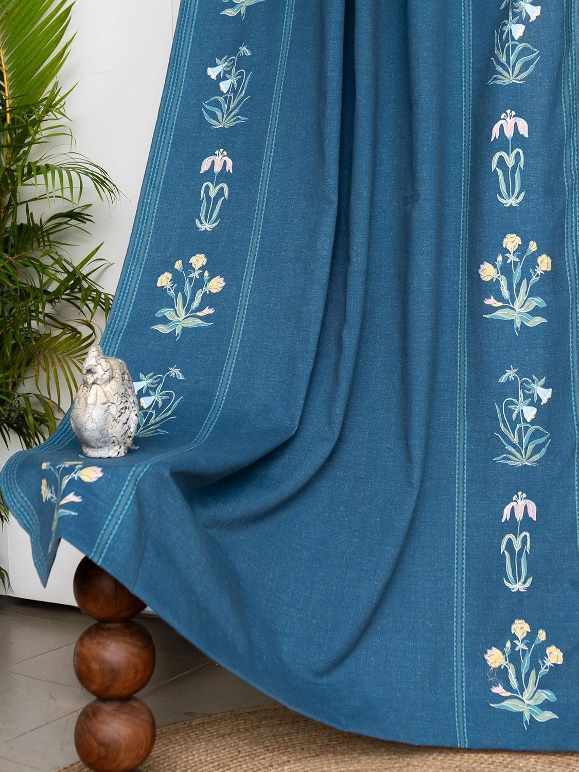 Tranquebar Curtain Co. Cotton Curtains 7 Feet Long Set of 2,60-65% Room Darkening,Multi Blue Gul Print,Door Curtains 7 Feet Set of 2,Door Curtains 7 Feet Set of 2,Eyelets, Gul (213 cm)-Set of 2-image-32