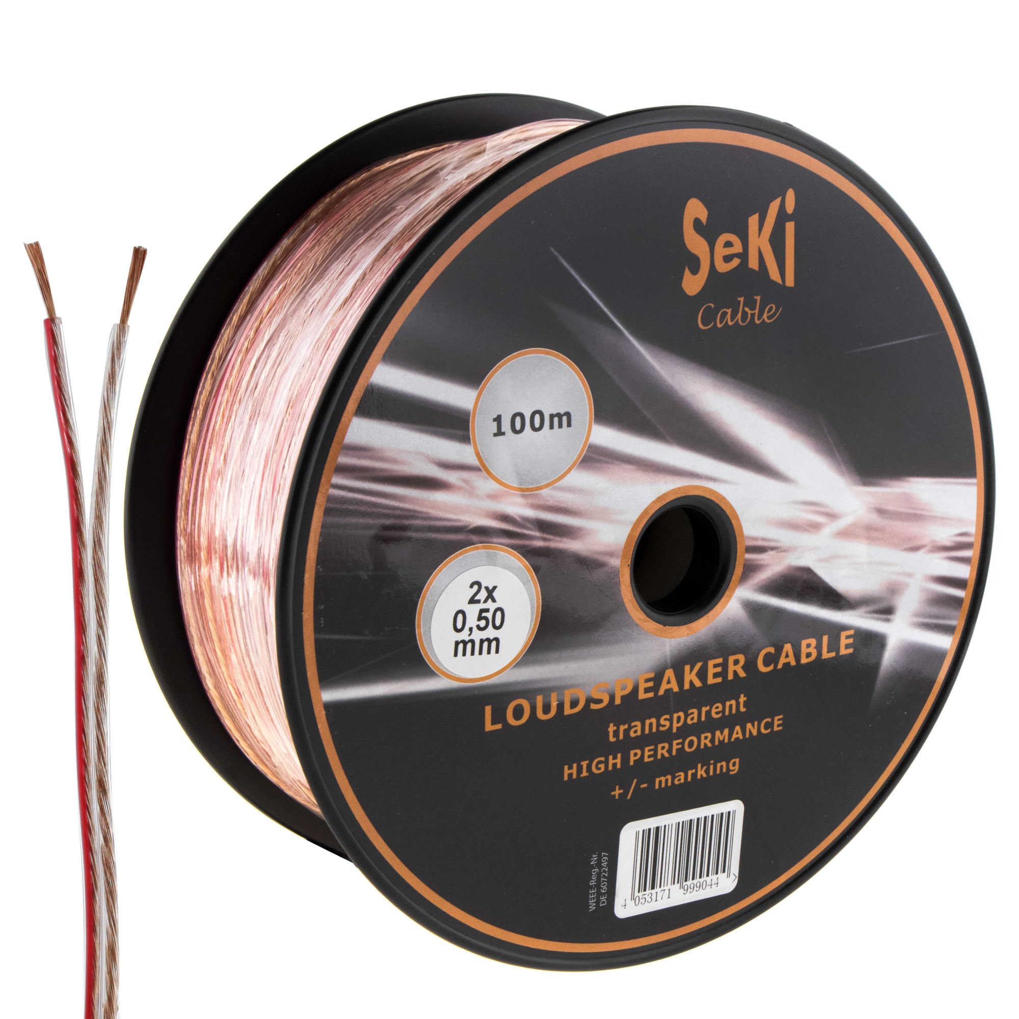 SeKi Loudspeaker Cable 2 x 0.50 mm² 100 m Transparent CCA Audio Cable Box Cable