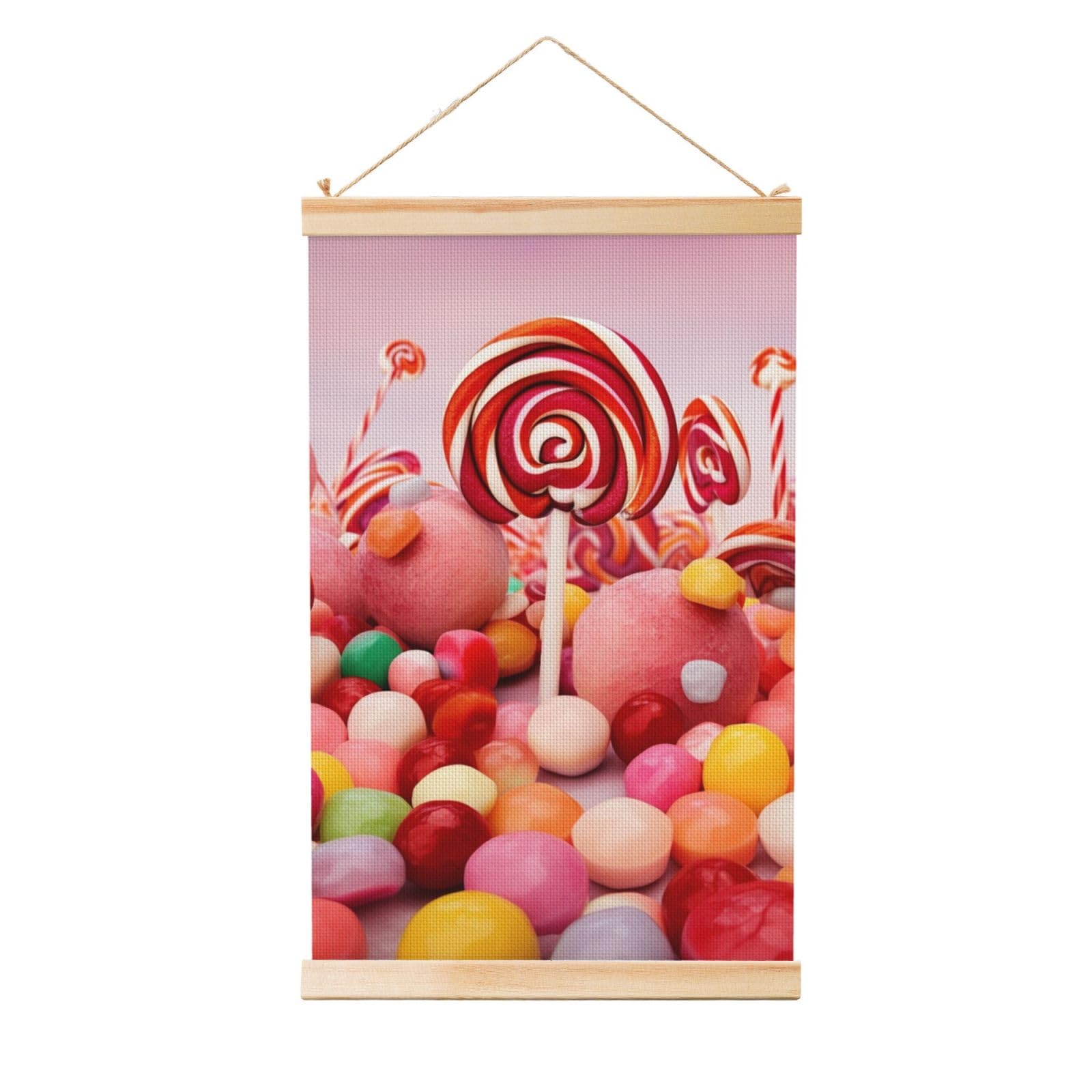 Sweet Candy Poster Wooden Shaft Hanging Poster Wall Hanging Banner Canvas Artwork with Wood Frames 36"x24" Modern Artwork Decor Ready to Hang Wall Art for Home Decor Scroll Painting