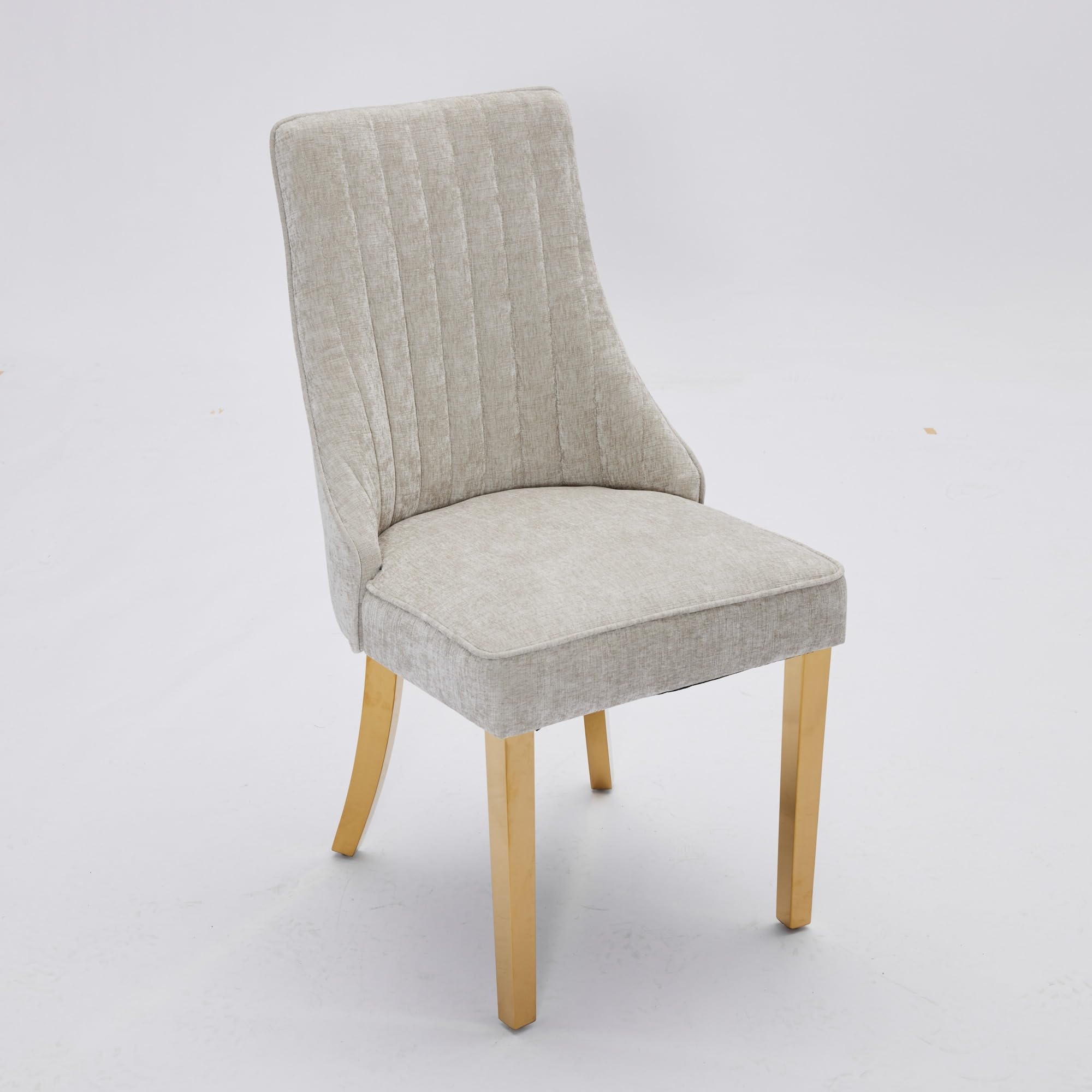 Silla de Comedor Respaldo Alto y Cojín Cómodo, Estructura Elástica Triple, Patas de Acero Inoxidable Dorado, Fácil de Montar