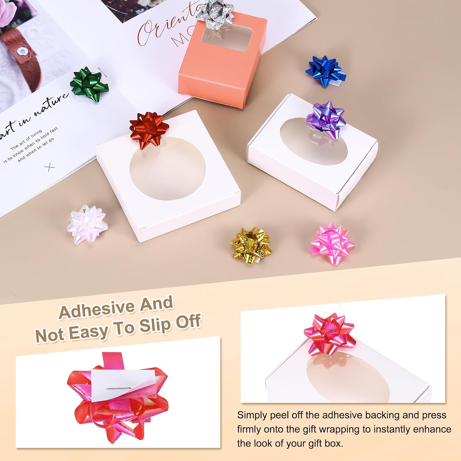 PATIKIL 1.5" Mini Star Gift Bows, 100Pcs Small Christmas Rainbow Film Gift Wrapping Self-Adhesive Bows for Holiday Weddings Birthday Party, Dark Blue