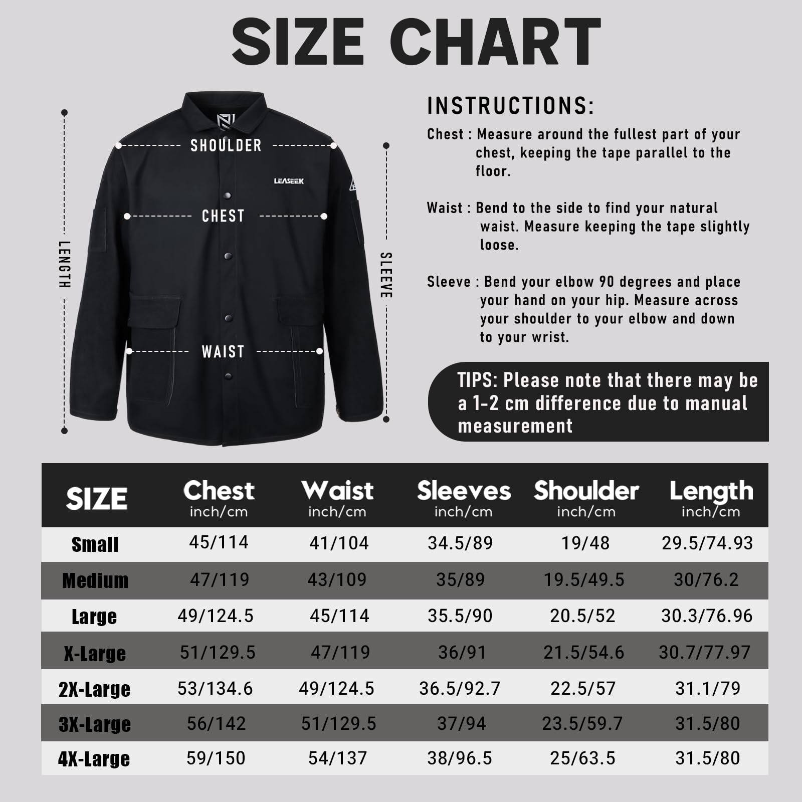 LeaSeek Chaqueta de soldadura de algodón resistente al fuego (FR) con mangas de cuero, abrigo soldador de seguridad para el trabajo para hombres y mujeres