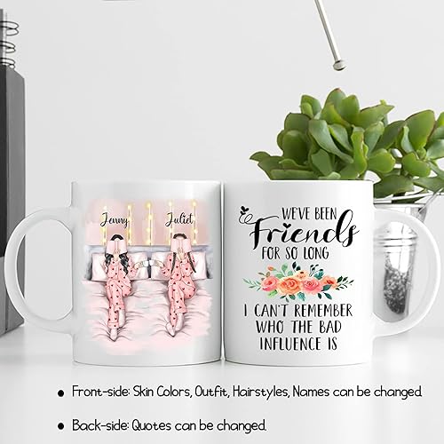 Vista 52 de Taza de café blanca de 2 mejores amigos, 11 onzas, 15 onzas, taza de amistad personalizada para mujeres, mejor amiga, mejor amiga, hermana, hermana