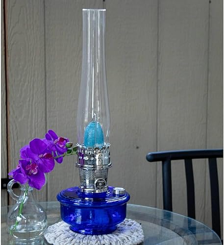 Miniatura 2 de Aladdin Genie III - Lámpara de aceite, iluminación de emergencia interior para estante, mesa o colgante, cuenco de vidrio azul cobalto con quemador