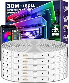 NUERPO 30m Outdoor LED Strip Lights Waterproof,IP68 Outsideled strips wasserdicht with App and Remote,Music Sync RGB Exterior Led Rope Lights with Self Adhesive Back