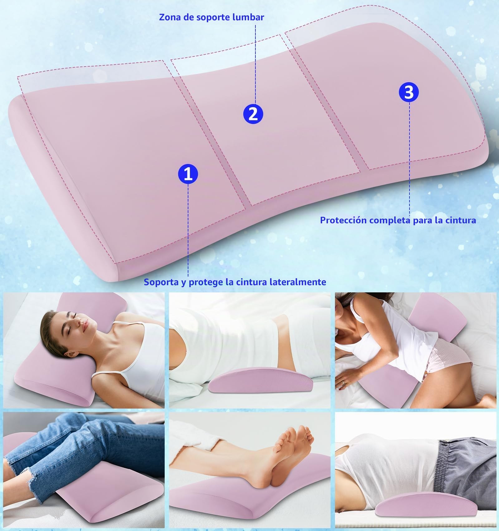 Cojín lumbar ortopédico ergonómico de espuma viscoelástica para la espalda y el sofá – Alivio en la espalda baja – Funda extraíble lavable