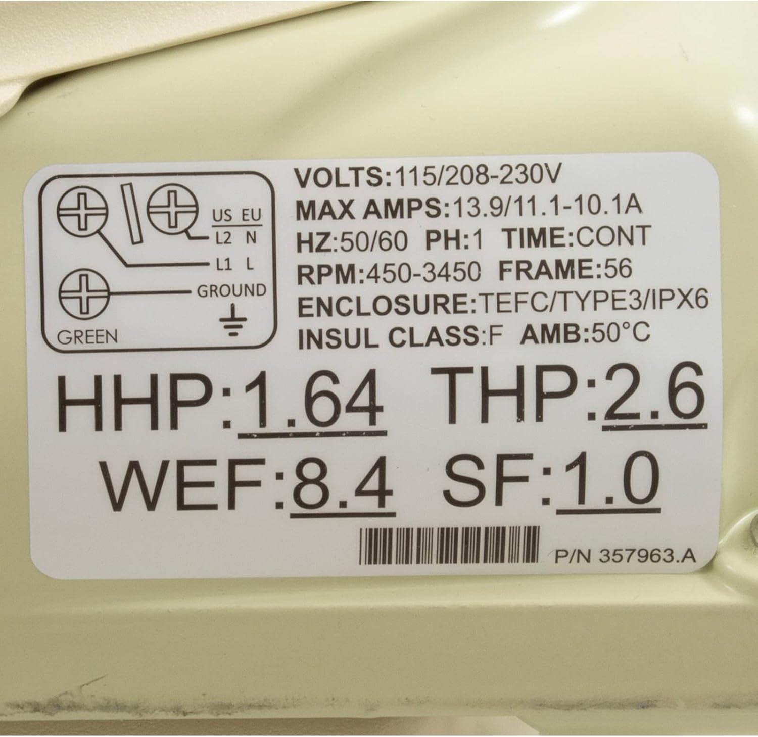 Pentair 011533 WhisperFlo VST Variable Speed Pool Pump, 2.6 THP