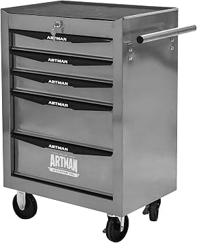 5 Drawers Rolling Tool Box on Wheels, Multifunctional Tool Chest Cabinet with Lock, Drawers Rolling Tool Cart Trolley Organizer Tool Storage Case for Warehouse,Garage,Workshop Silver