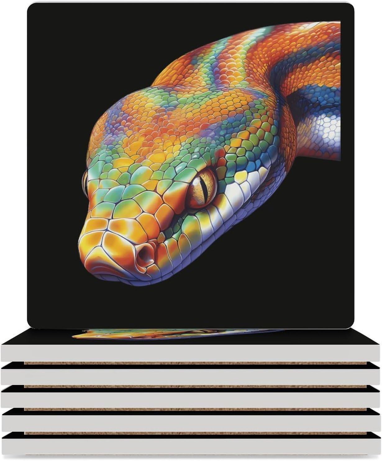 Colorful Snake Funny Ceramic Coasters for Drink Absorbent Cup Holders Tabletop Protection