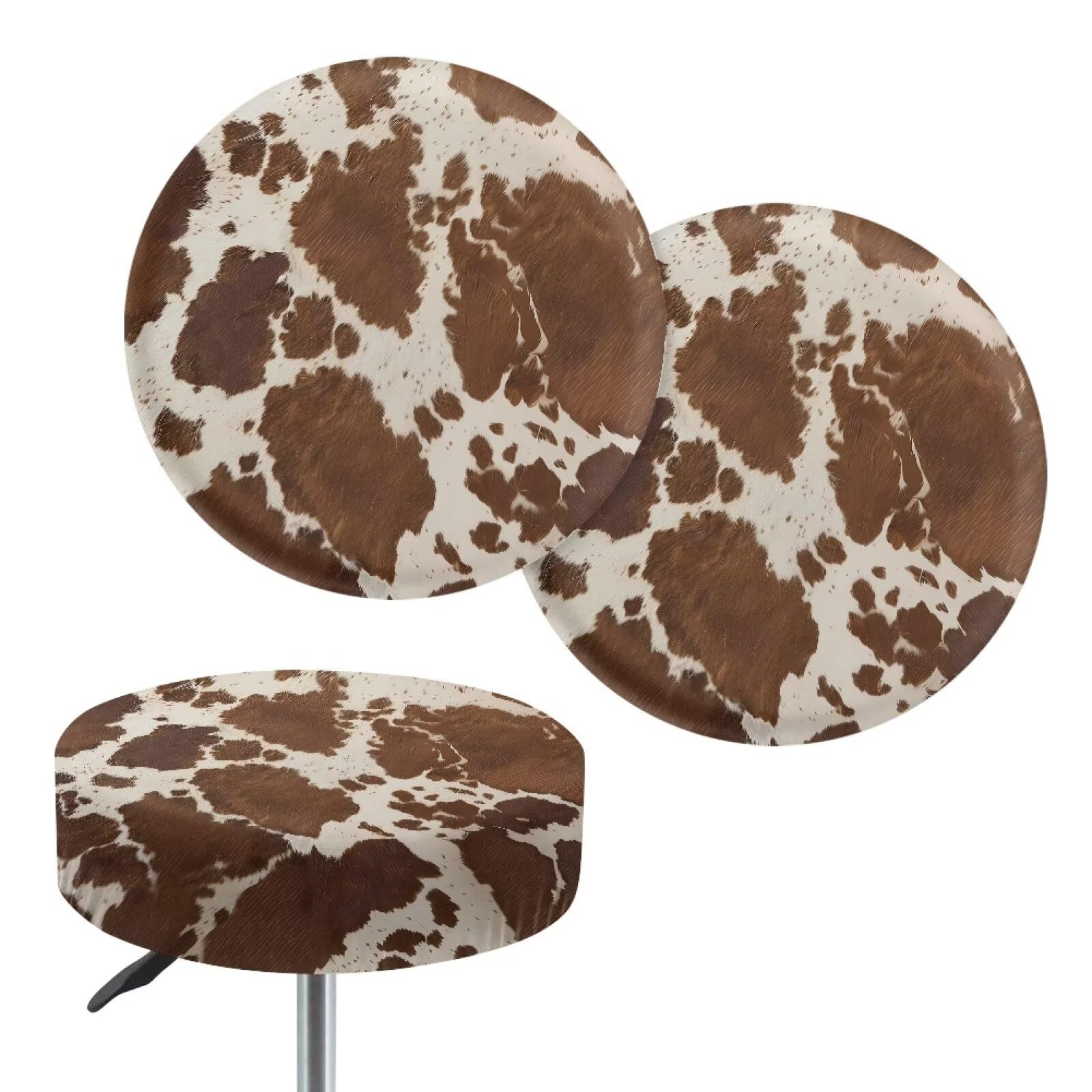 Wanyint Brown Cow Print Bar Stool Covers Round, 2 Pack Stretch Circle Stool Slipcover 12-14 Inch Round Stool Slipcovers for Coffee Bar Office Home Decor โ image 1