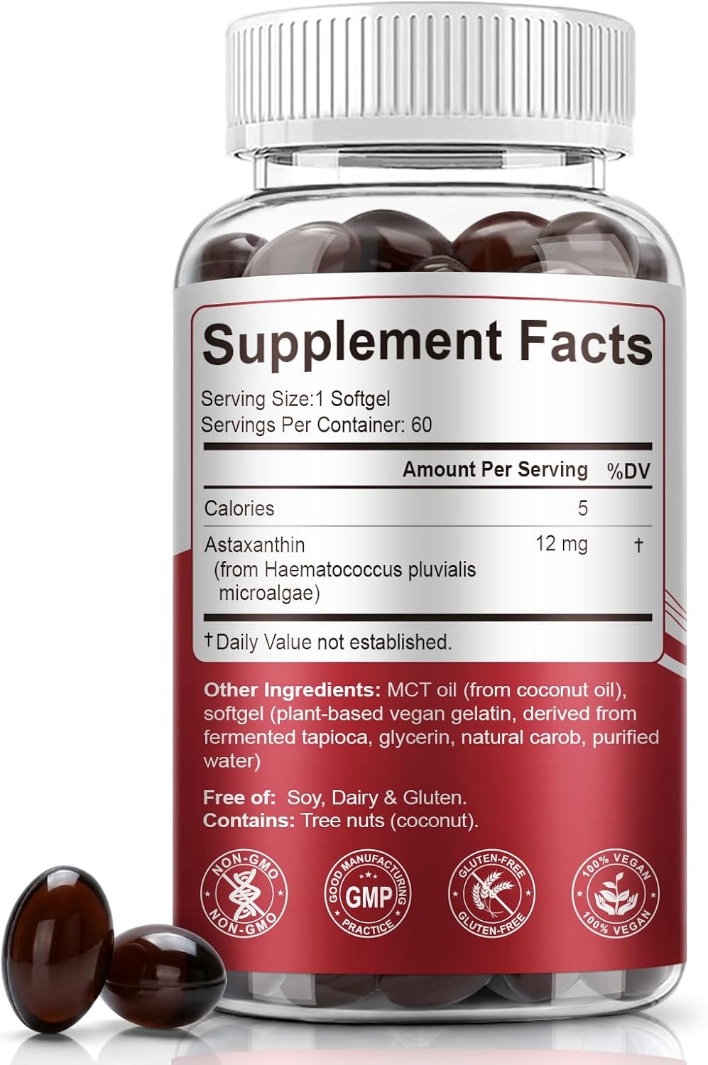 BEWORD Astaxanthin 12mg with MCT Oil, 60/120 Softgels 2-Month Supply | Premium Antioxidant Supplements | Natural Microalgae, Triple Strength | Supports Skin & Eye Health | Non-GMO, Gluten & Soy-Free - Image 2