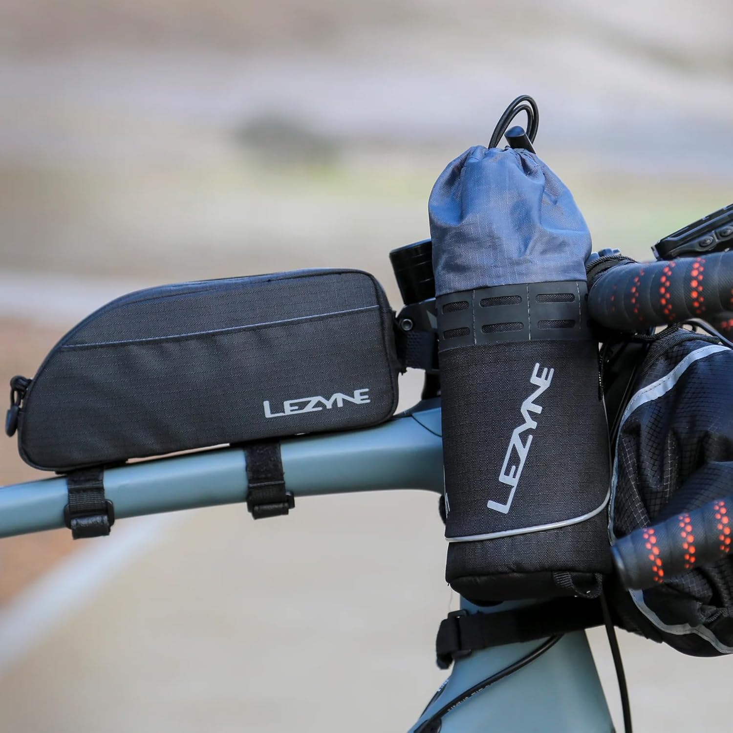LEZYNE Energy Caddy Bicycle Frame Storage Bag - Water-Resistant Bike Top Tube Organizer with Zipper Closure, 3-Point Attachment