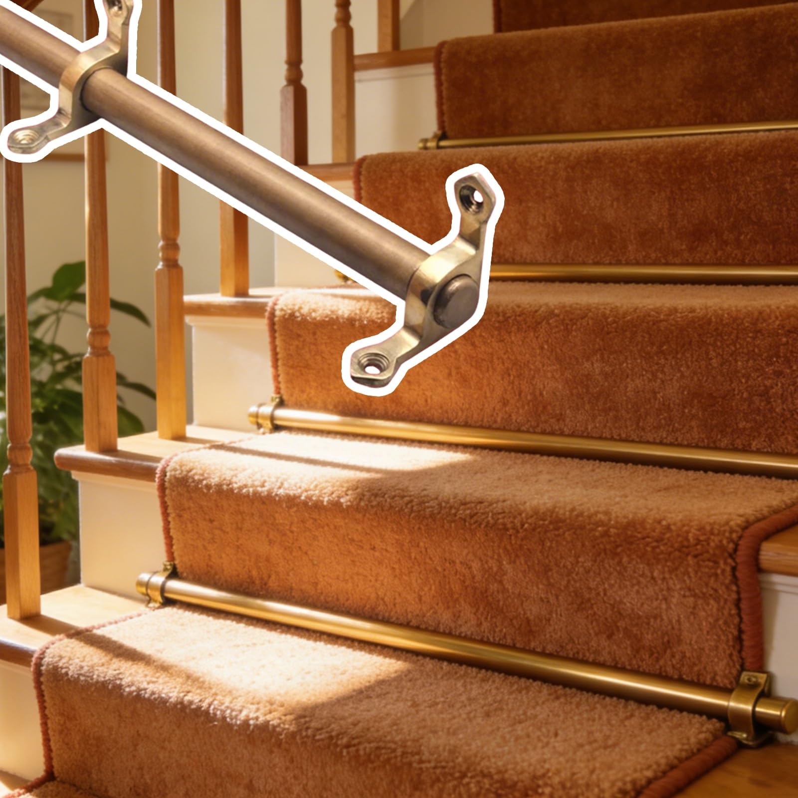asdchZen Stair Carpet Rod,Brass Stair Carpet Rods Set-Easy Install Carpet Holder For Stair Runners, Stair Treads Poles, Durable & Stylish Home Décor,16pcs-52in/132cm