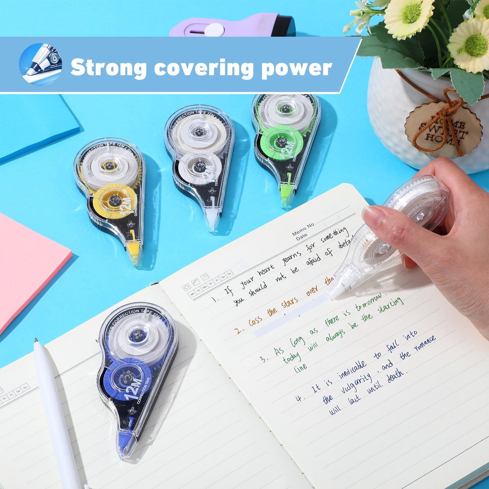 AmazingSpark 100 cintas correctoras blancas a granel, 39.4 pies, resistente al desgarro, aplicador fácil de usar para correcciones instantáneas para notas de oficina escolar, ancho de cinta de 0.2