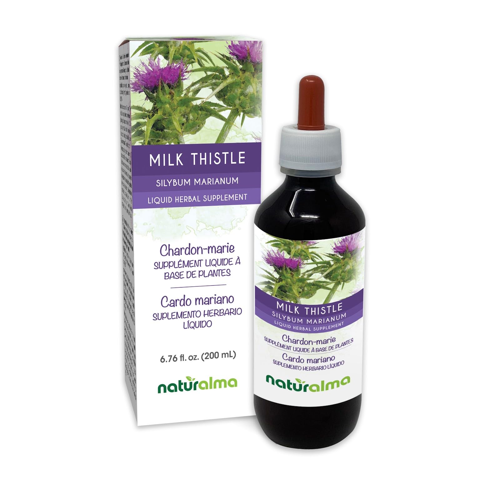 Naturalma Milk Thistle (Silybum marianum) Fruit and herb Alcohol-Free Tincture - 6.76 fl oz Liquid Extract in Drops - Herbal Supplement - Vegan 6.76 Fl Oz (Pack of 1)