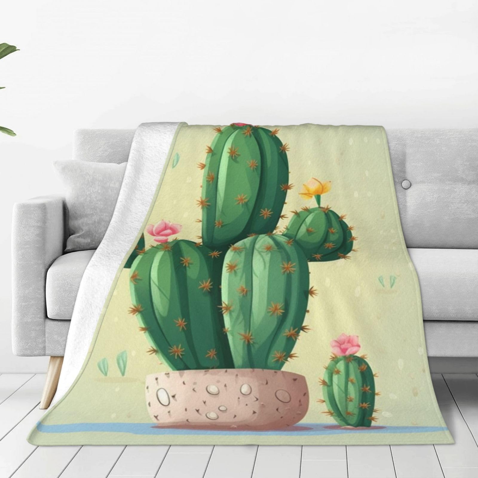 KLOPH Cute Cactus Throw Blanket 60"x50" Flannel Fluffy Warm Blanket for Couch, Reversible Plush Blankets for Bed, Comfy Fuzzy Blanket for Sofa, Plush Lightweight-Blankets for All Season