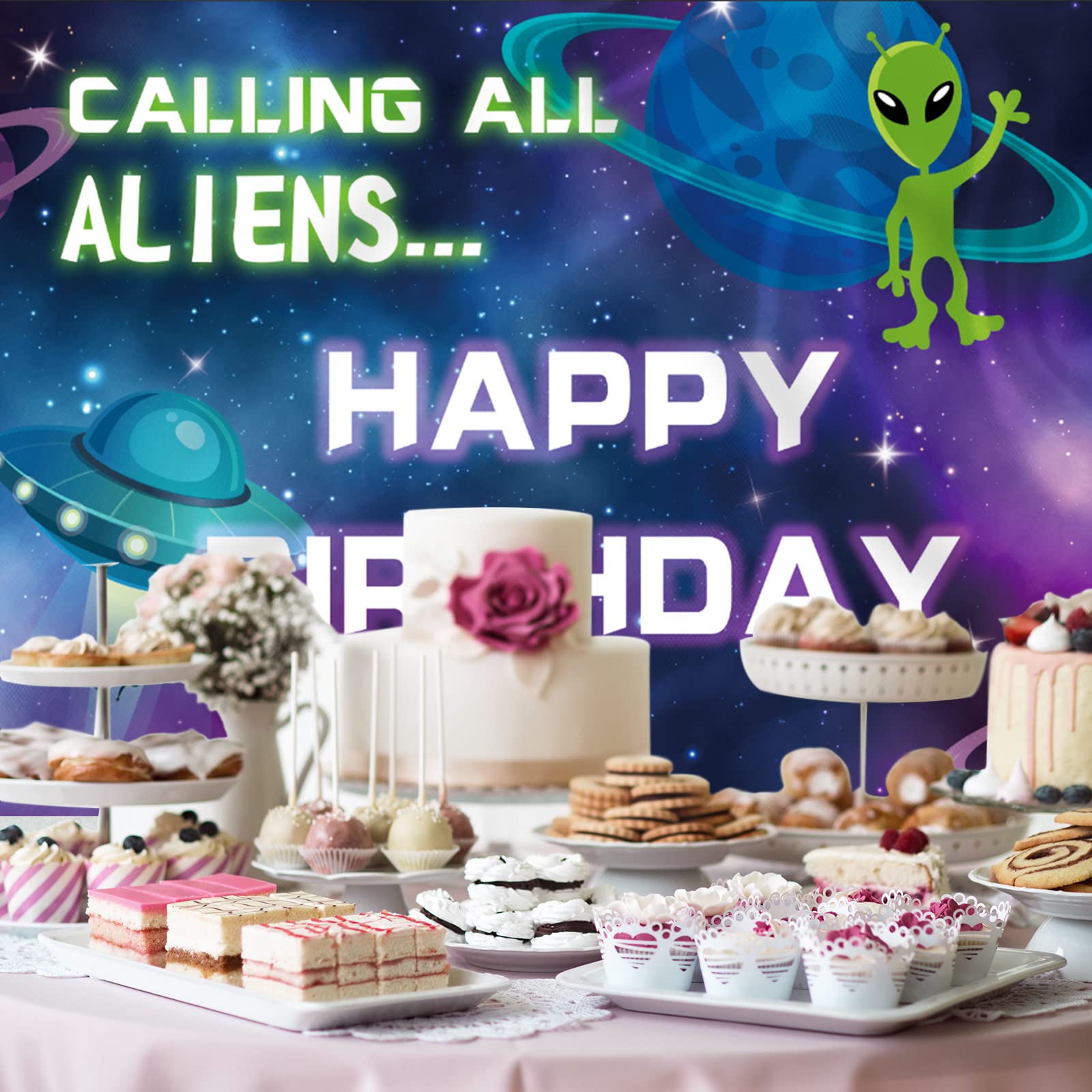 Rsuuinu UFO Alien Fotohintergrund – 2,1x1,5m, Weltraum-Motiv Für Kindergeburtstag & Party