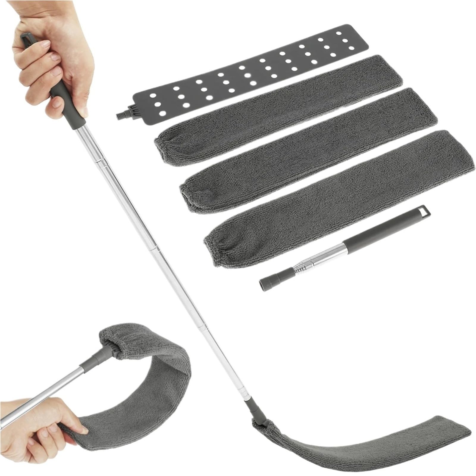 Dusters for Cleaning Gap Dust Cleaner Retractable Microfiber Flexible Long Flat Duster Brushes with Extendable Pole Household Cleaning Tools(DARK GRAY)