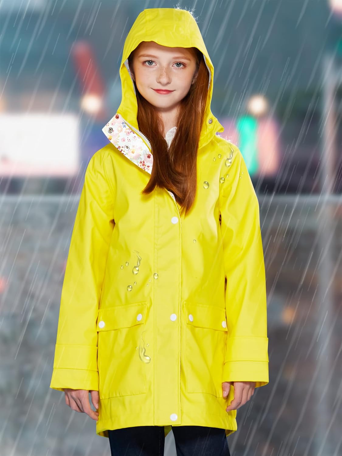 maoo garden Girls Boys Rain Jacket Lightweight Waterproof Raincoat Hooded Lined Long Windbreaker - Image 3
