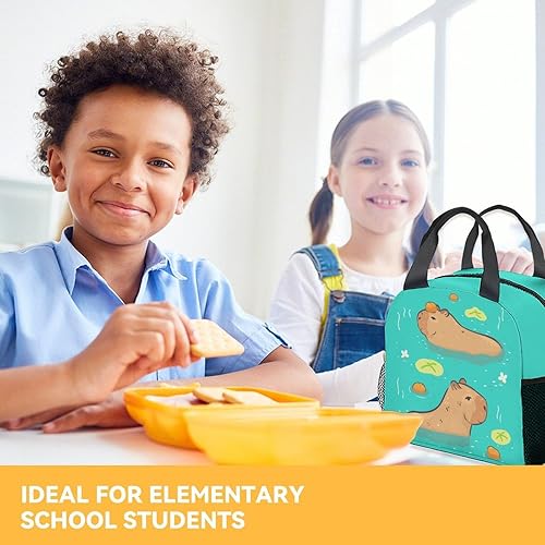 Miniatura 7 de Capybara Lonchera para niñas y niños, bolsas de almuerzo reutilizables aisladas con correa para el hombro, lonchera pequeña verde linda para niños,
