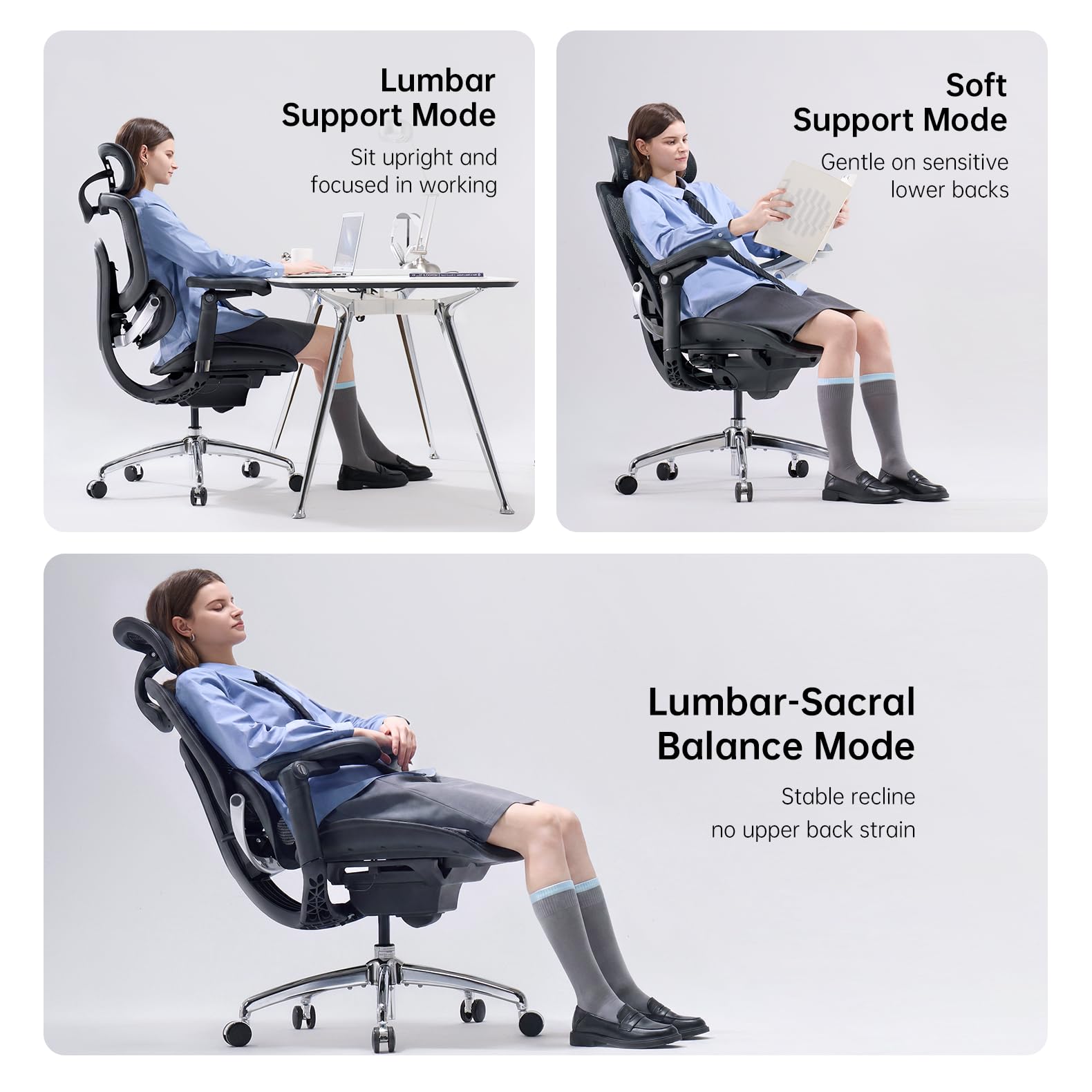 SIHOO Doro C300 V2 Ergonomischer Bürostuhl mit Netzbezug, Schreibtischstuhl mit 8D-Armlehnen & Drehbarer Lendenwirbelstütze, 3D-Kopfstütze, Sitztiefenverstellung, Neigung, für Homeoffice, Schwarz